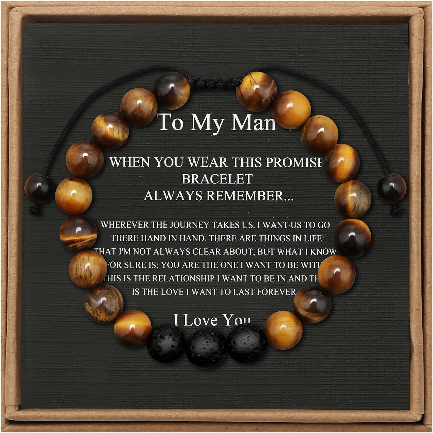 Men's Geometric Tiger's Eye Beaded Bracelet Adjustable Double Layer Handmade Gift