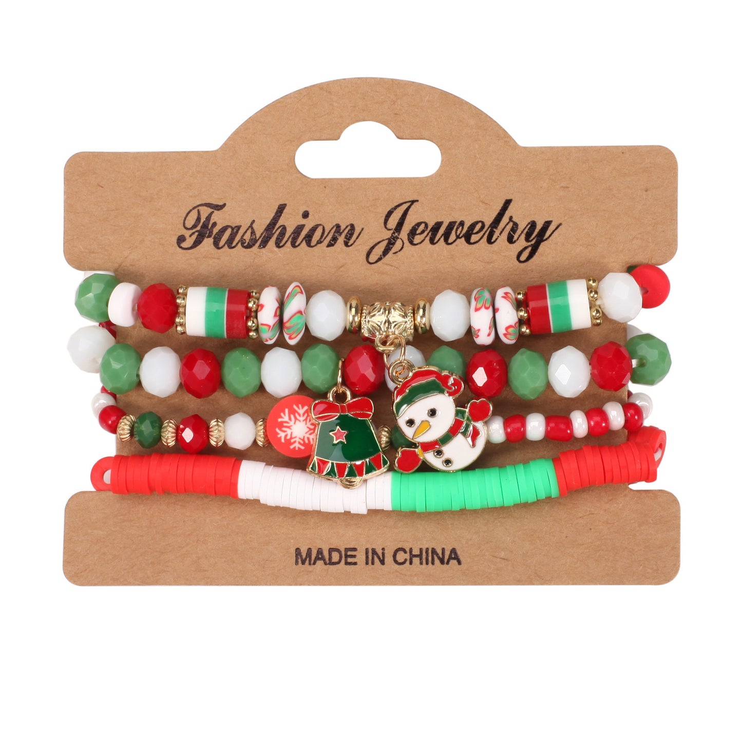 Unisex Natural Stone Beaded Bracelet with Snowman Christmas Tree Santa Reindeer Charms Floral Pattern Holiday Gift