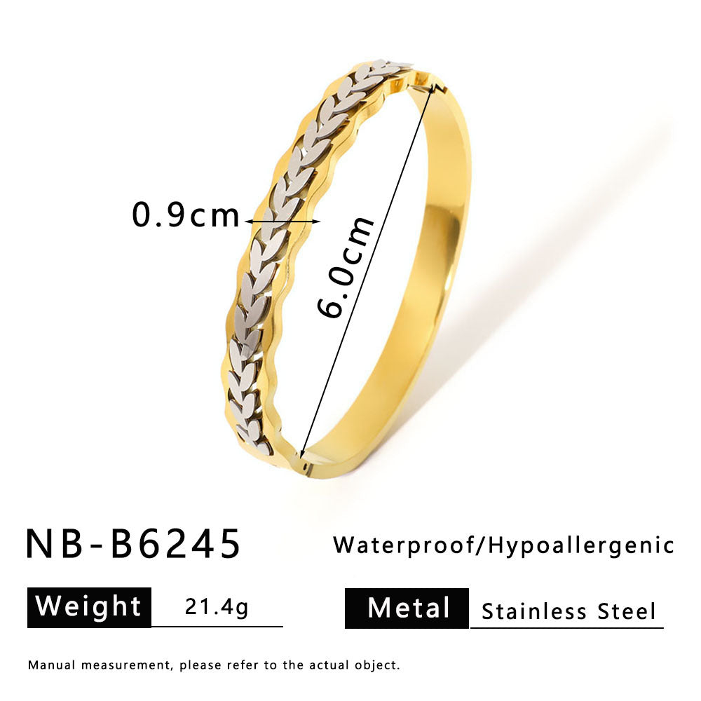 Ins Style Floral Wave Star Heart Stainless Steel Bracelet for Women with 18K Vacuum Plating