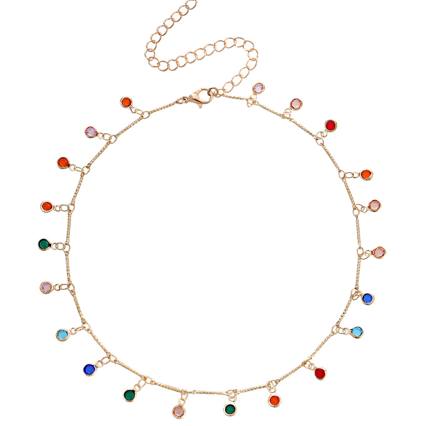 Geometric Crystal Accent Colorful Pendant Necklace for Women in Alloy with Bamboo Chain