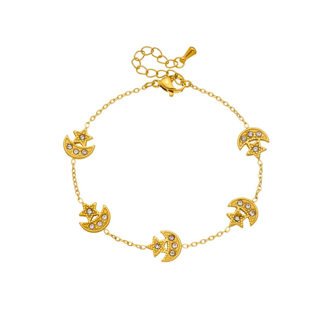 Gold Plated Stainless Steel Star Moon Rhinestone Pendant Connector for Women