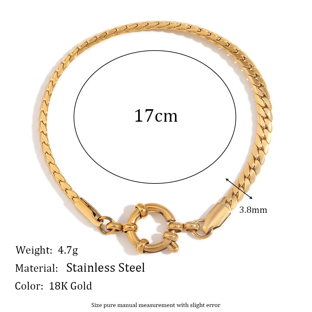 Minimalist Geometric Stainless Steel Plated 18K Gold Blade Chain Bracelet with Spring Clip Closure