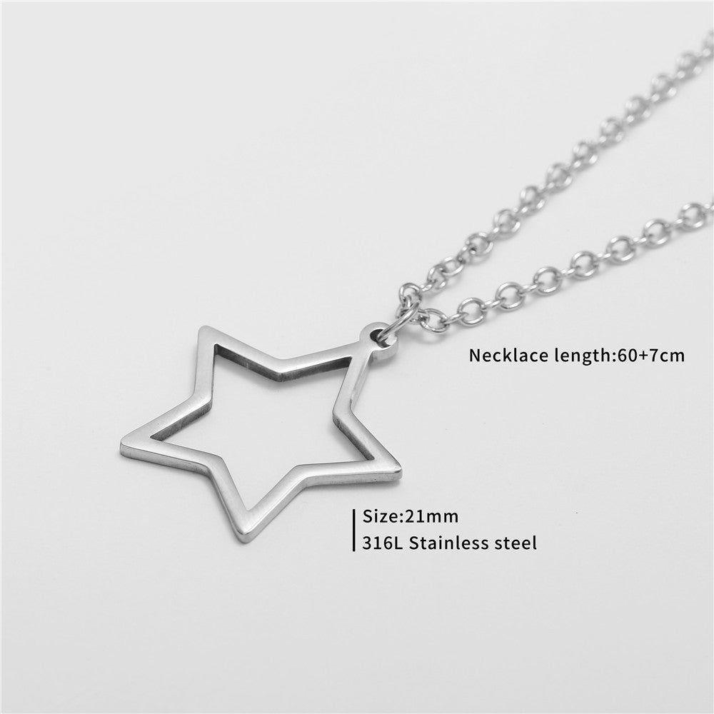 Punk Hip-hop Minimalist Star Geometric Titanium Steel Plated Pendant Necklace with Cable Chain