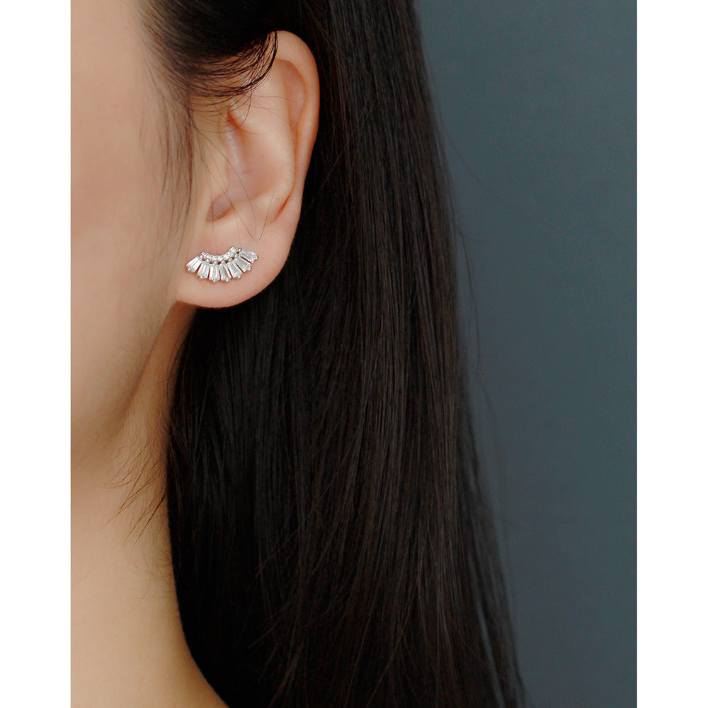 925 Sterling Silver Geometric Plated Diamond Stud Earring