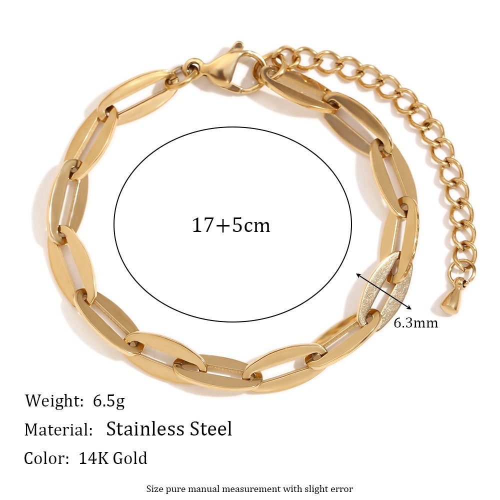 Minimalist Geometric Lip-Shaped Stainless Steel Plated 14K Gold Bracelet for Women