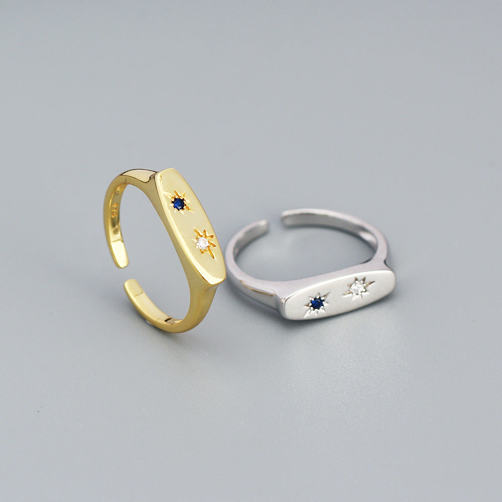 Anello Unisex Regolabile Aperto Placcato con Stella Minimalista in Argento Sterling 925