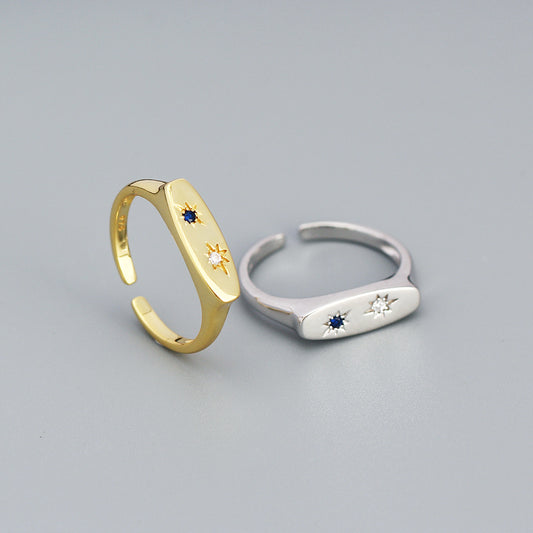 Anillo de estrella minimalista de plata de ley 925, chapado, abierto, ajustable, unisex