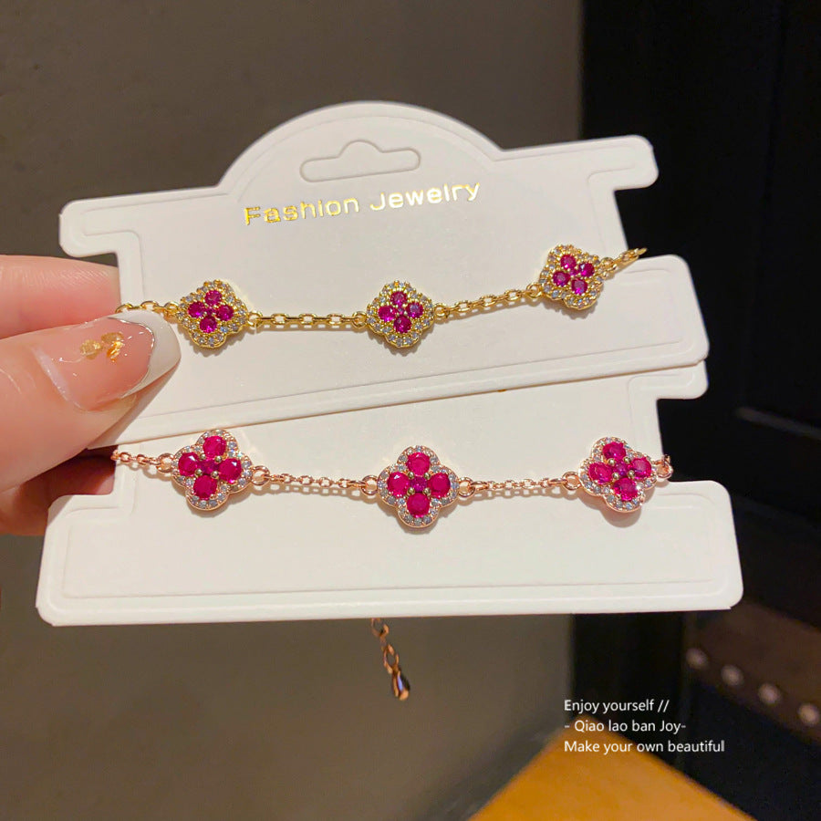 18K Gold Plated Cubic Zirconia Floral Brass Bracelet for Women