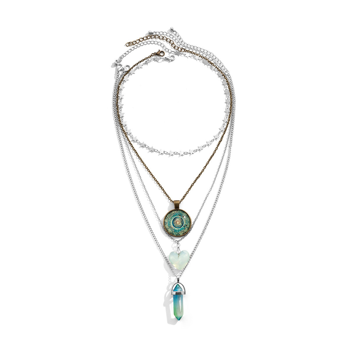 Collana vintage con ciondolo a forma di cuore con nappe di perle di cristallo su catena lunga in resina