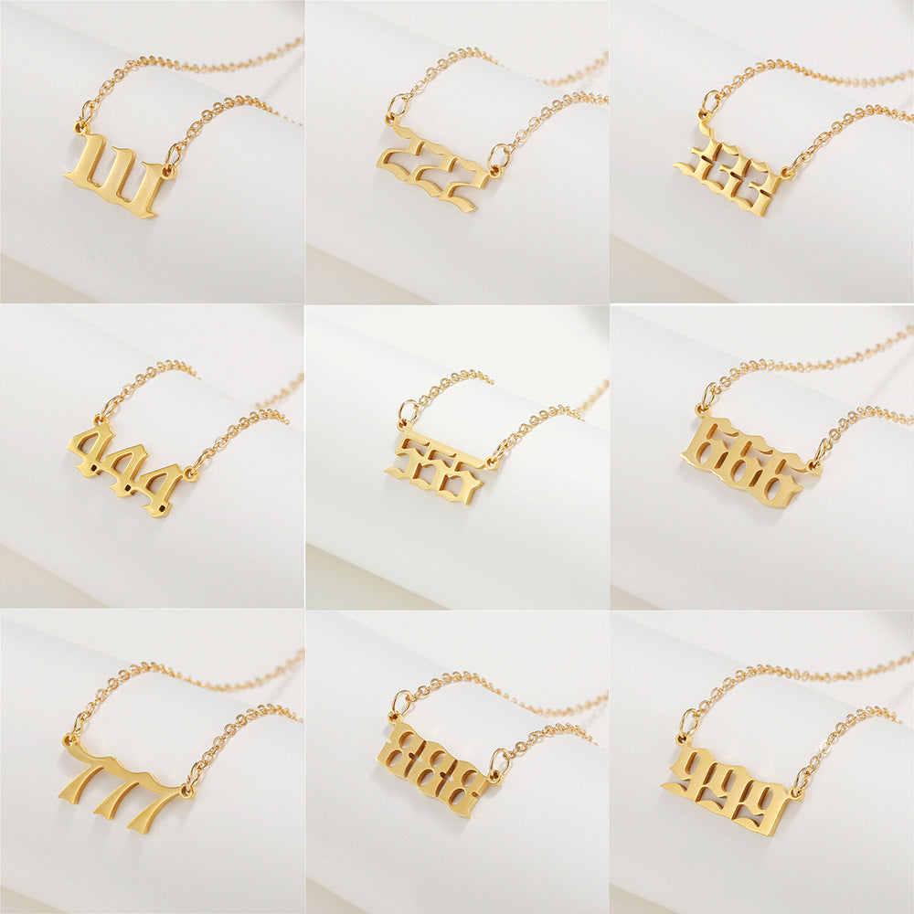 Number Stainless Steel Plated Alloy Pendant Box Chain Necklace