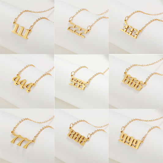 Number Stainless Steel Plated Alloy Pendant Box Chain Necklace
