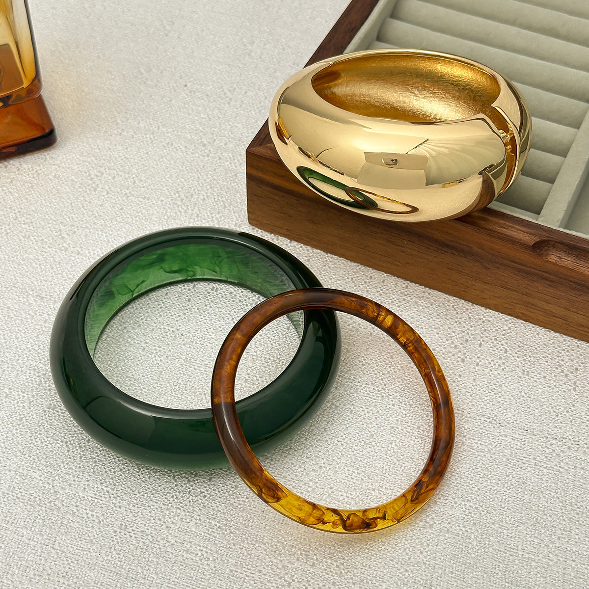 Minimalist Cold-Tone Alloy Open Bangle Bracelet for Women with Plated Finish and Translucent Ombre Effect
