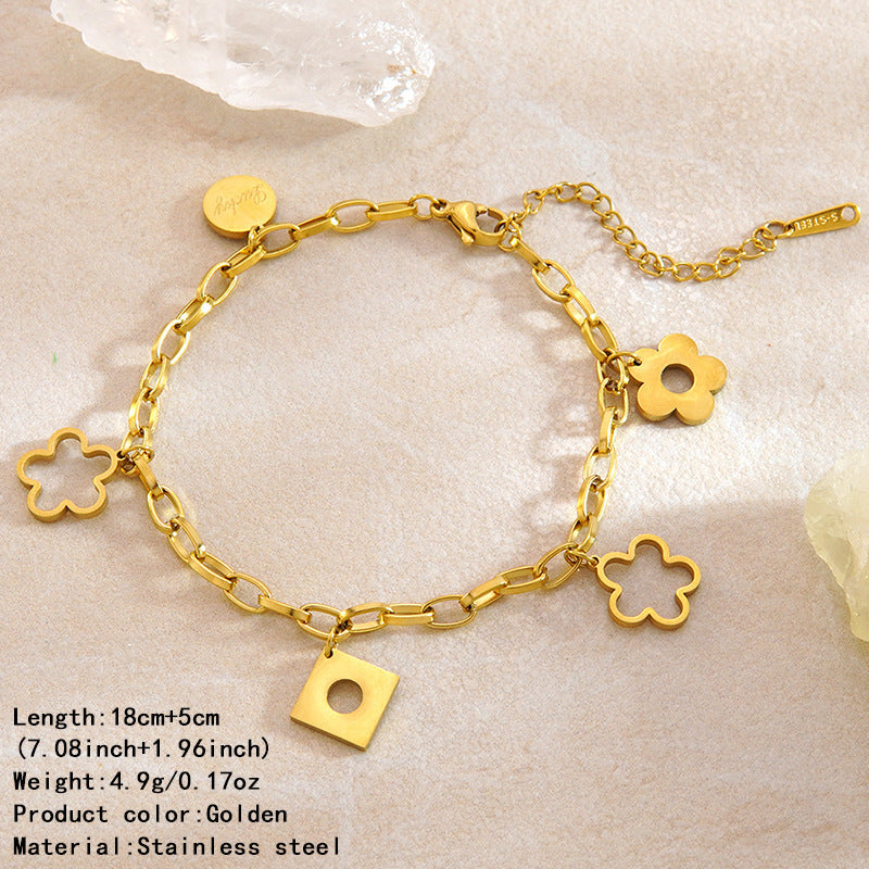 Sweet Minimalist Floral Plated Stainless Steel Paperclip Bracelet for Women