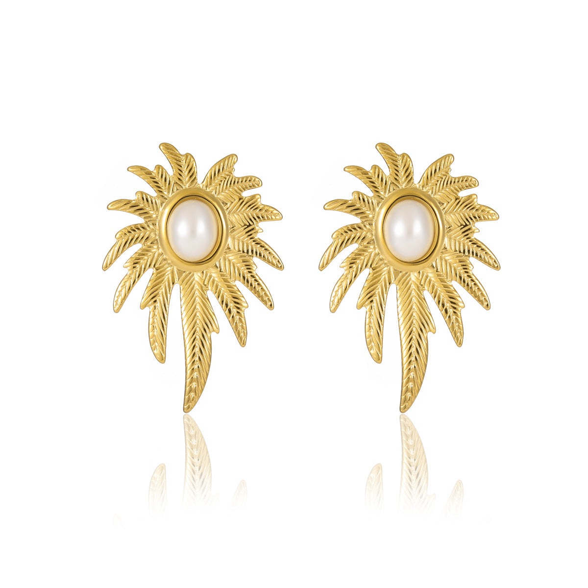 Pendientes de acero inoxidable estilo francés vintage con incrustaciones de perlas, diseño de hojas y flores irregulares para mujer con acabado chapado