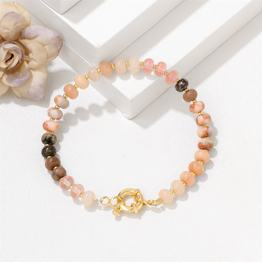 Sweet Elegant Geometric Gemstone Beaded Bracelet for Women with OT Clasp