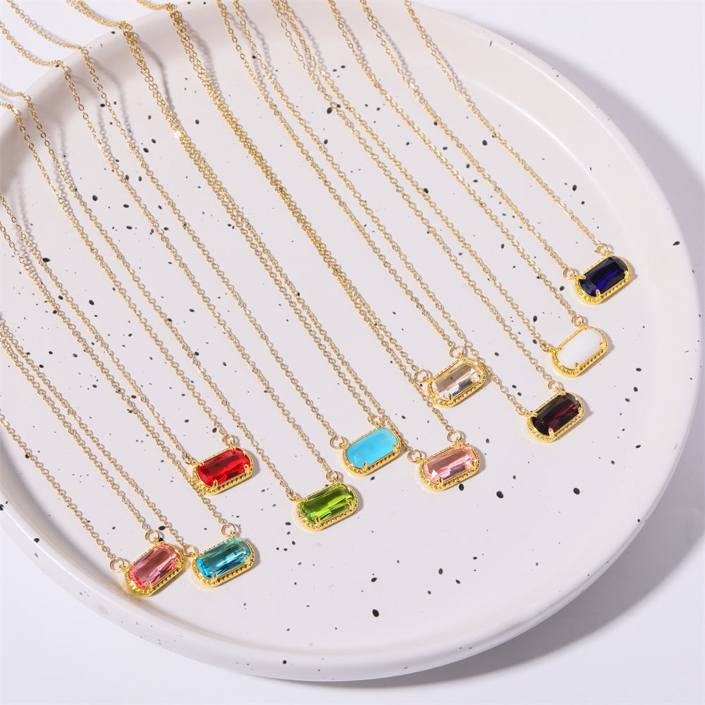 Elegant Oval Green Zircon Necklace in Copper with Electroplated Finish for Women