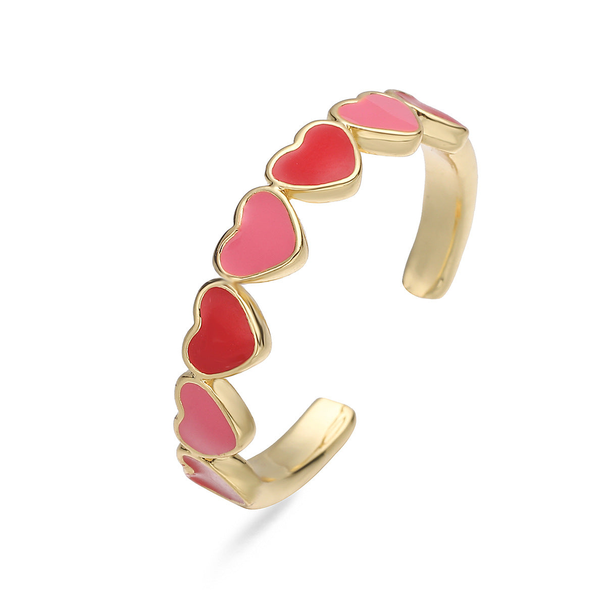 Minimalist 18K Gold Plated Brass Drip Oil Heart Geometric Open Ring for Women