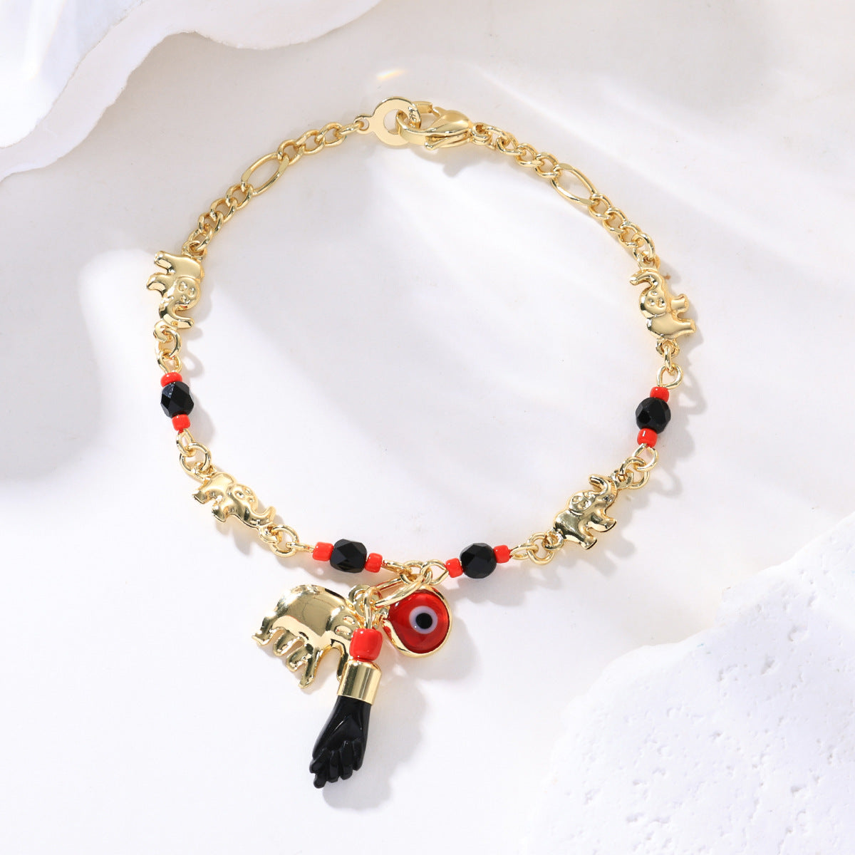 Bohemian Style Evil Eye Elephant Bracelet for Women with Cartoon Animal Design and Geometric Shapes in Plated Copper