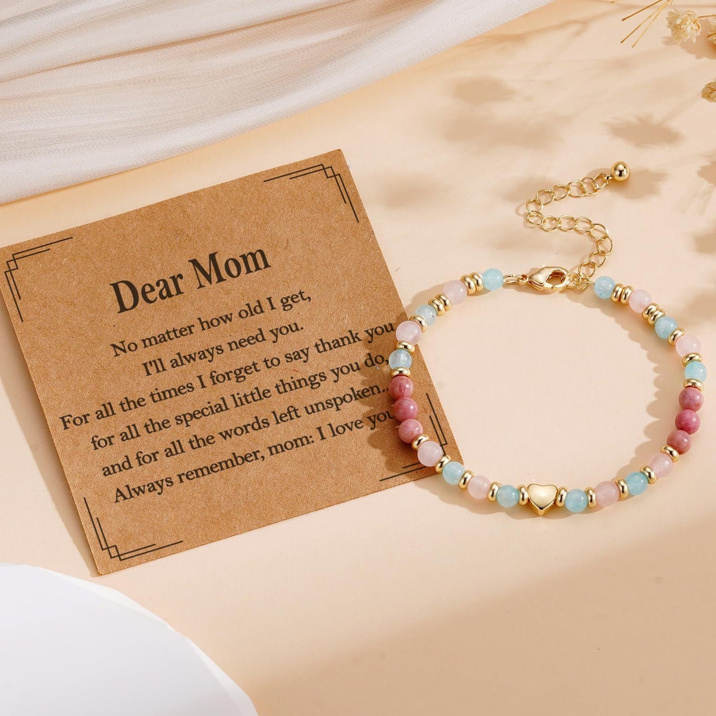 Luxury Elegant Heart Geometric Natural Gemstone Beaded Bracelet for Women