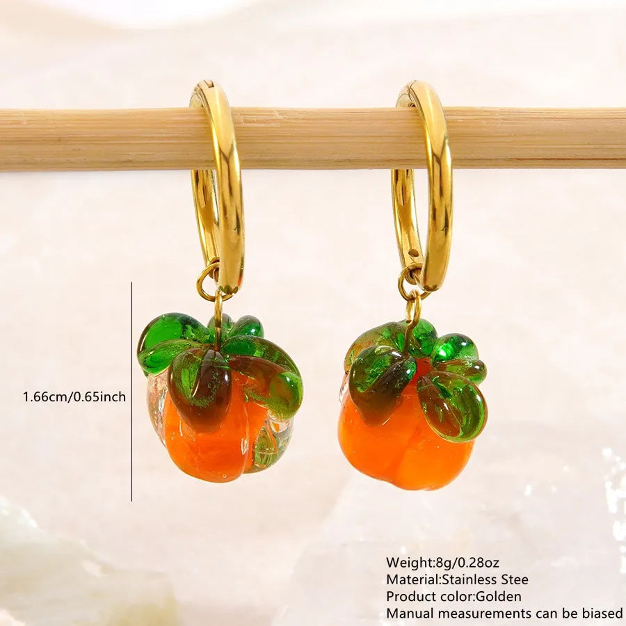 Sweet Stainless Steel Plated Fruit Pumpkin Pendant Necklace and Earring Set with Cable Chain