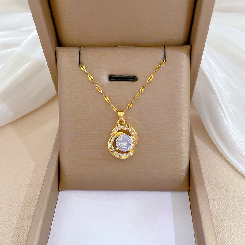 Collar de acero de titanio geométrico minimalista de lujo con incrustaciones de diamantes de imitación para mujer