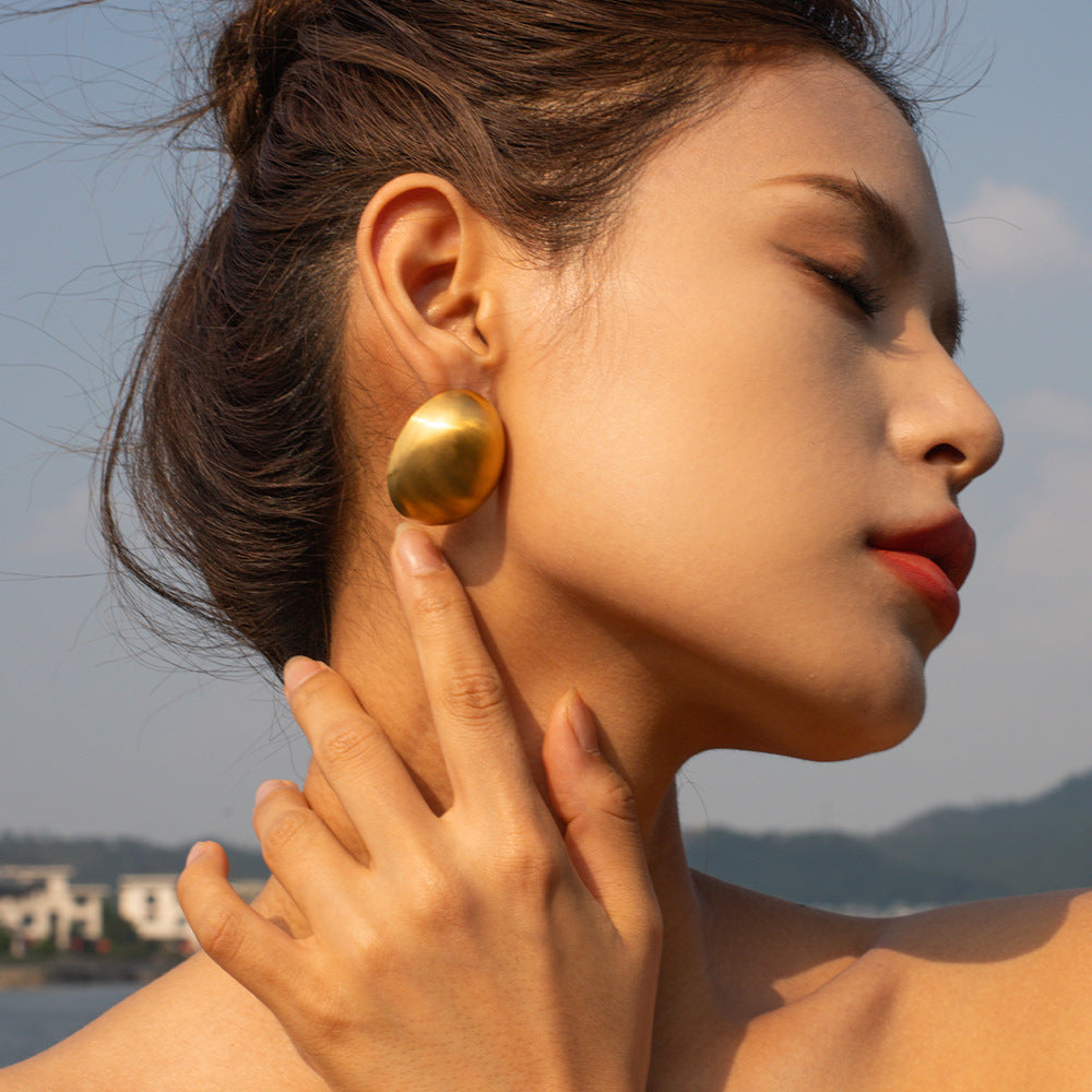 Minimalist 18K Gold Plated Brushed Oval Geometric Stainless Steel Earrings for Women
