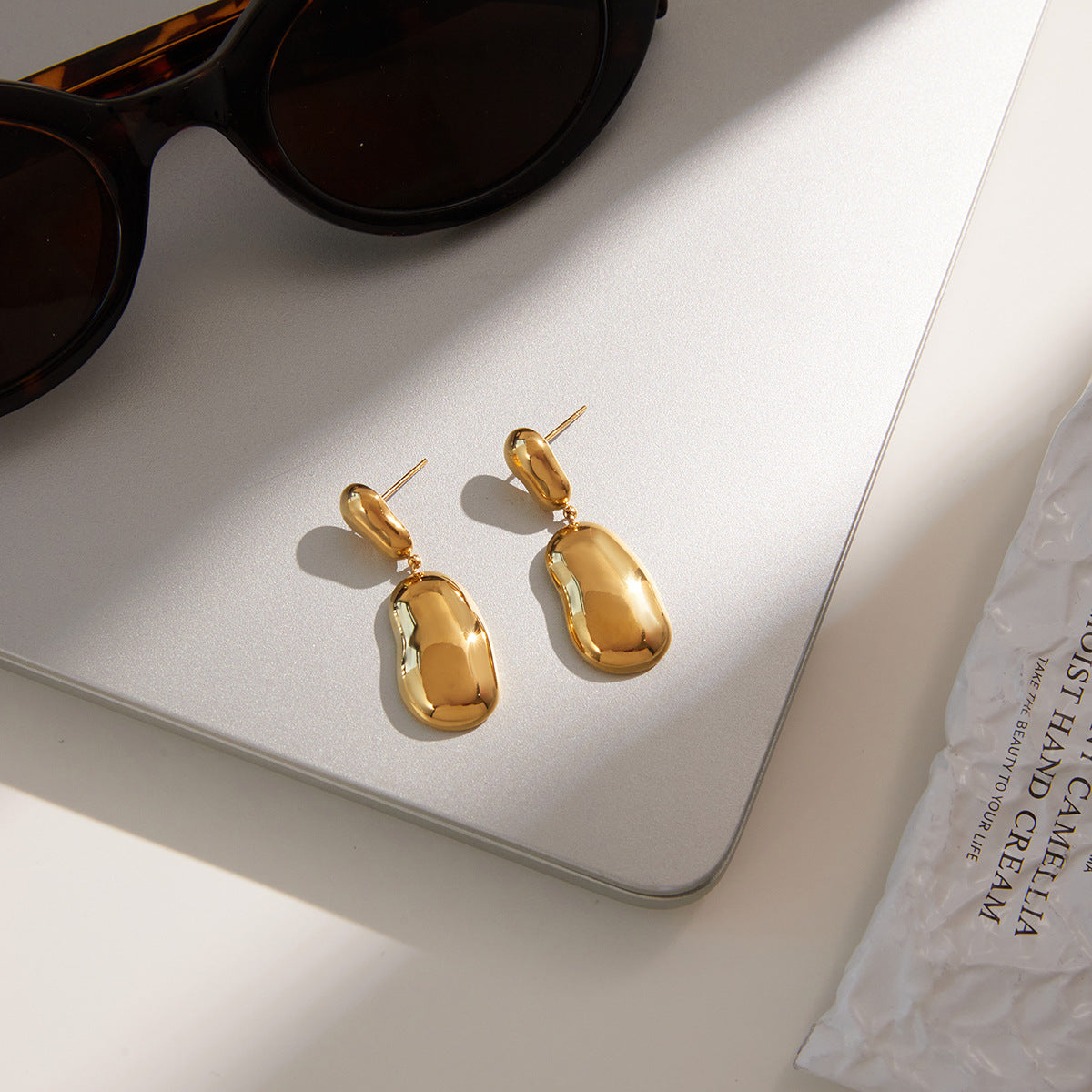 Elegant Geometric Oval Polished Plated Stainless Steel Stud Earrings for Women