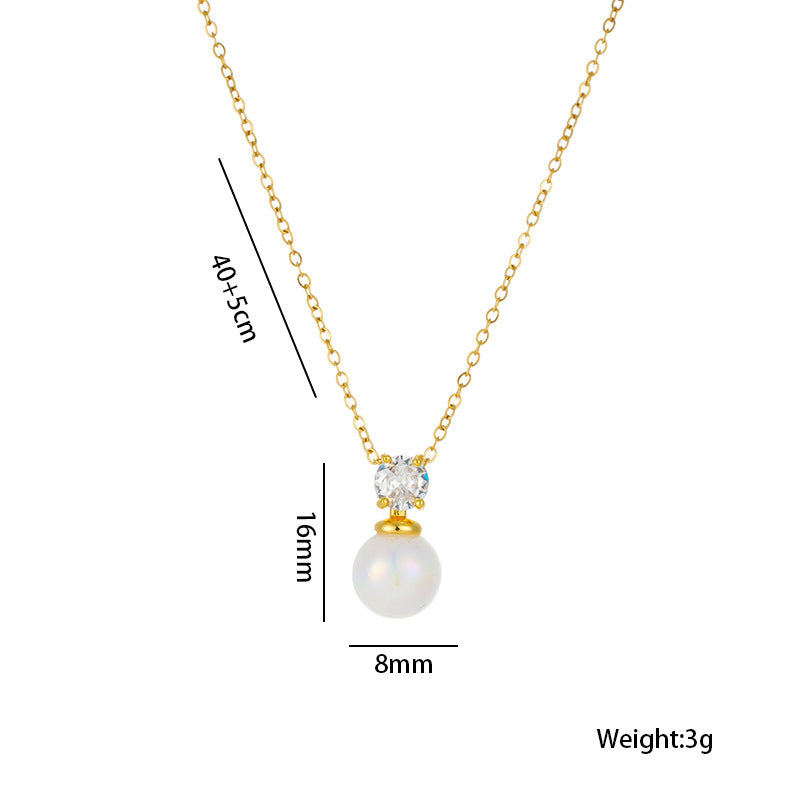 Minimalist Geometric Pearl-Shell Pendant Necklace for Women with Titanium Steel Chain and Plated Finish