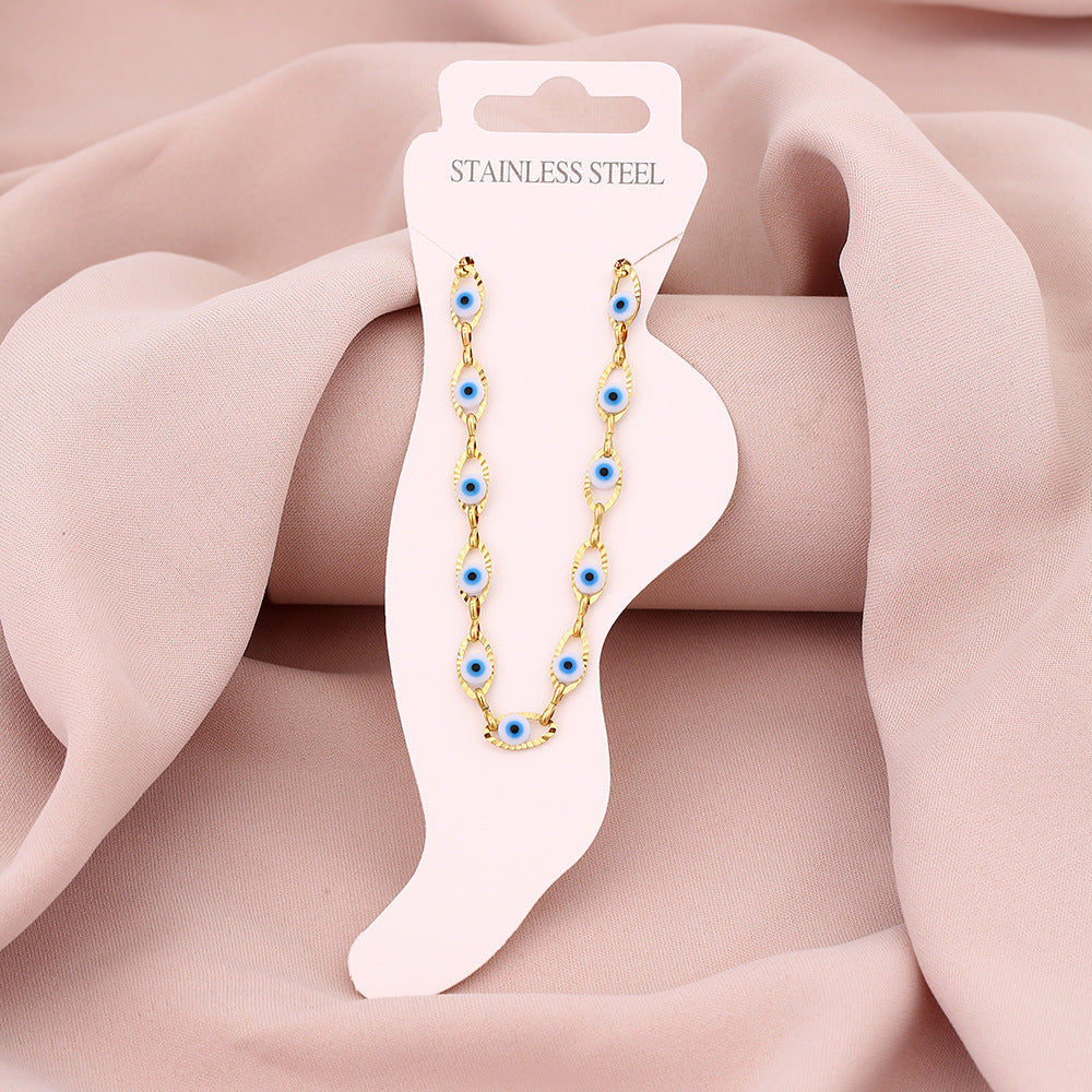 Elegante tobillera geométrica de acero de titanio para mujer con esmalte, accesorio de moda