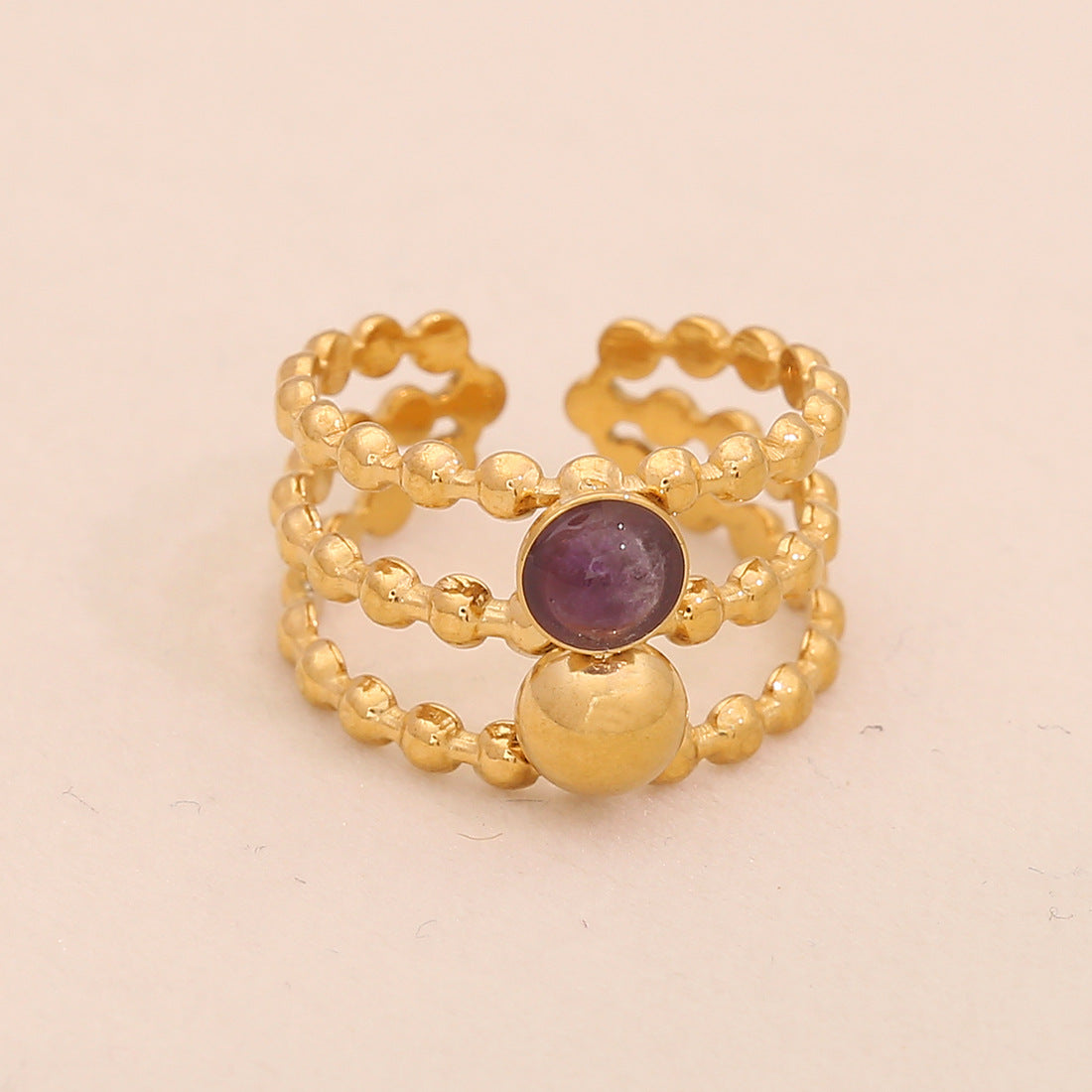Vintage Geometric Stainless Steel Open Ring with Plated Finish for Women