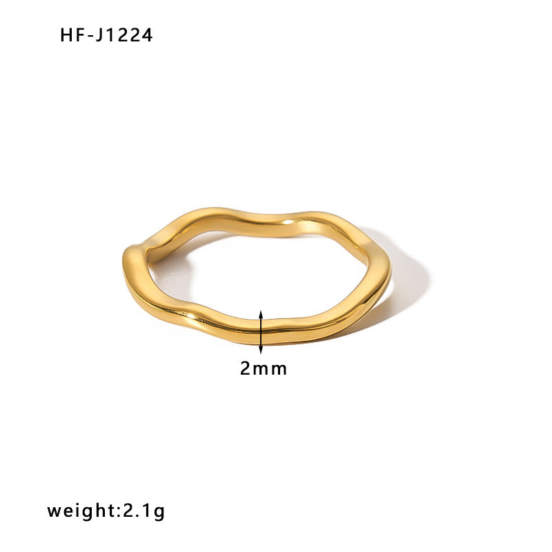 Minimalist Stainless Steel Ring with Crown Heart Bow Knot Leaf Wave Diamond Drop Star Geometric Shape 18K Vacuum Plated Gold Finish Women's Band