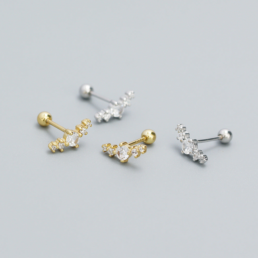 Minimalist Sweet 925 Sterling Silver Geometric Round Cubic Zirconia Stud Earrings