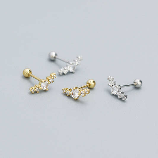 Minimalist Sweet 925 Sterling Silver Geometric Round Cubic Zirconia Stud Earrings
