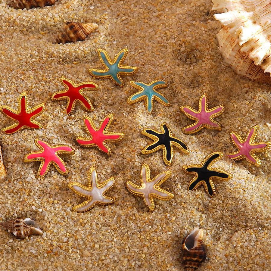 Minimalist Stainless Steel Drip Oil Plated Starfish Earrings for Women