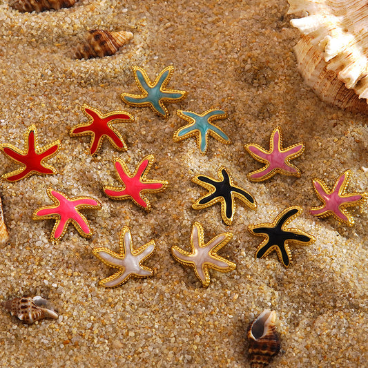 Minimalist Stainless Steel Drip Oil Plated Starfish Earrings for Women