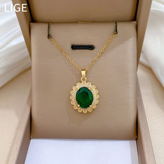 Collar vintage de acero inoxidable con forma de huevo para mujer, con incrustaciones completas de diamantes de imitación, delicada cadena para clavícula