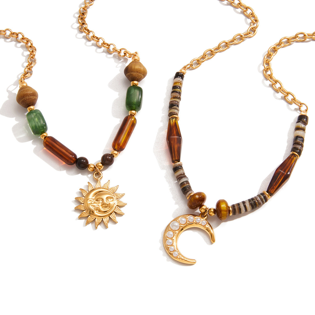 Collana con Pendente a Luna Geometrica Minimalista da Donna in Acciaio Inox con Placcatura in Oro PVD Sottovuoto