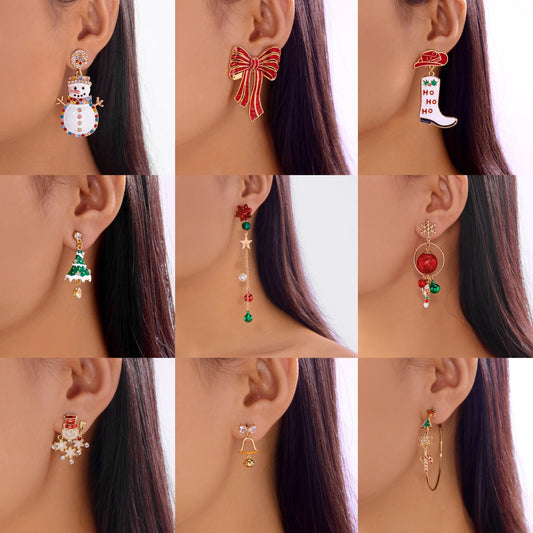 Christmas-Themed Pendant Earrings with Snowflake Tree Snowman Cowboy Boot Bell Tassel Design in Zinc Alloy with Electroplating Finish for Unisex Wear