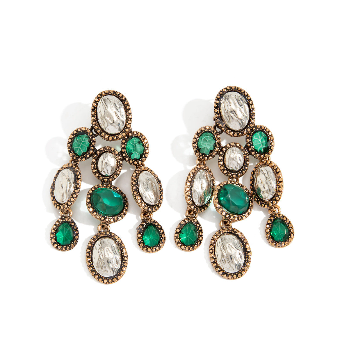 Luxury Elegant Geometric Teardrop Oval Rhinestone Plated Zinc Alloy Drop Earrings for Women