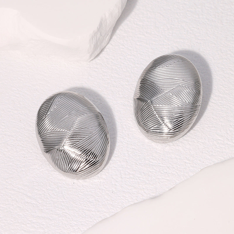 Orecchini a perno da donna alla moda, geometrici ovali in acciaio inossidabile con finitura placcata e dettagli a linea minimalista