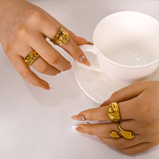Minimalist Irregular Heart-Shaped Titanium Steel Gold-Plated Statement Ring for Women