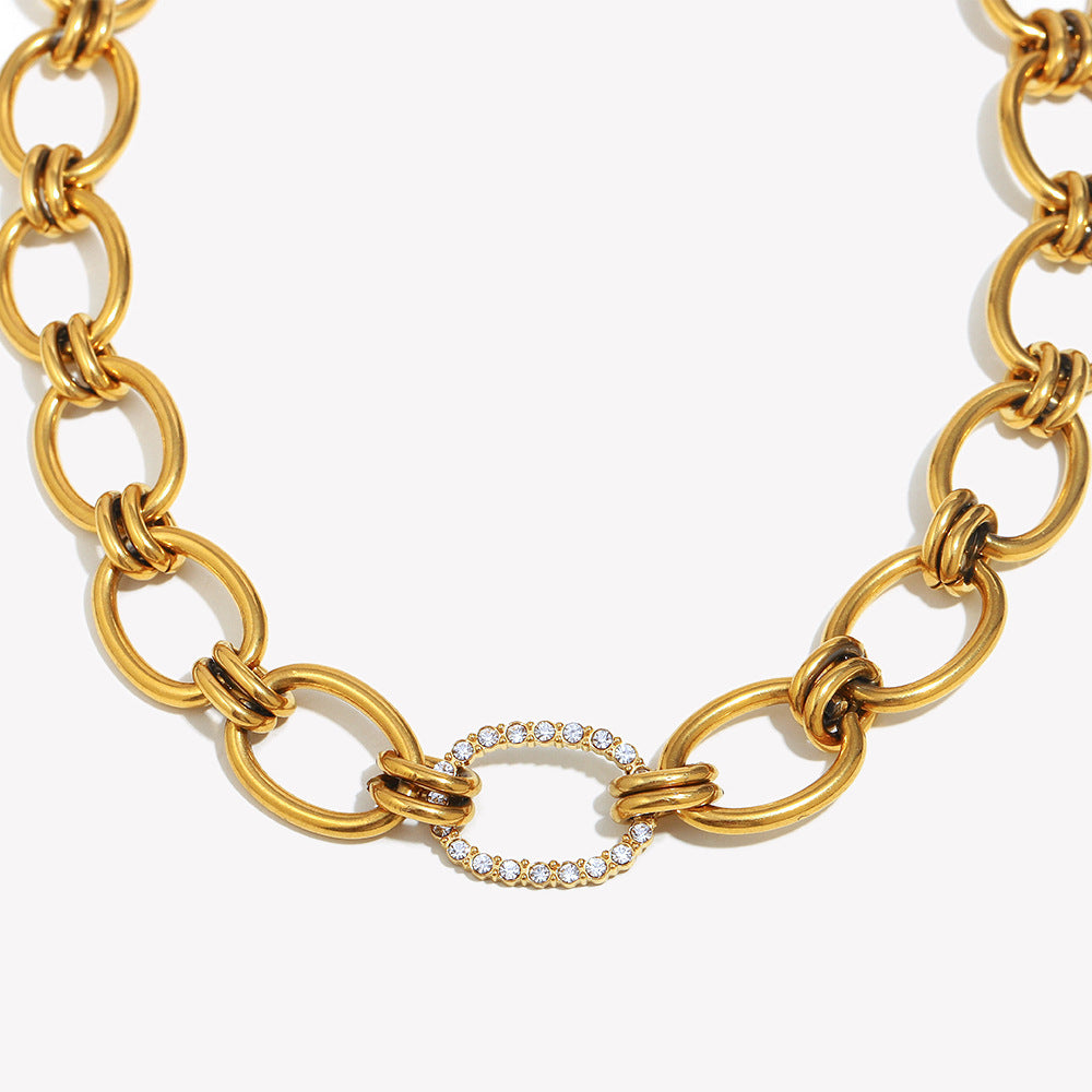 Collar de aros redondos chapados en oro de 18 quilates de acero inoxidable geométrico minimalista con circonita para mujer