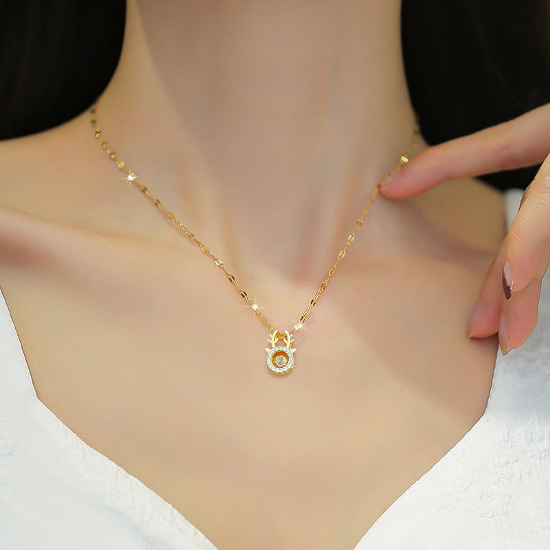 Minimalist Geometric Titanium Steel Necklace with Zircon Inlay for Women
