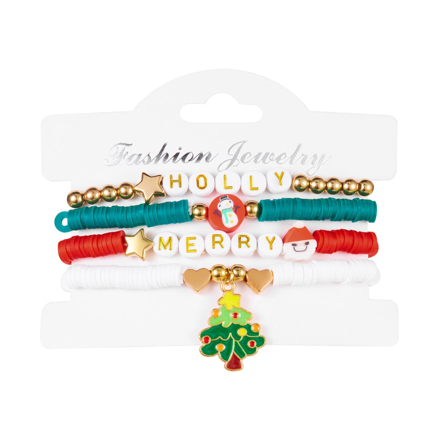 Colorful Woven Christmas Santa Claus Reindeer Glove Soft Pottery Charm Bracelet Set for Women