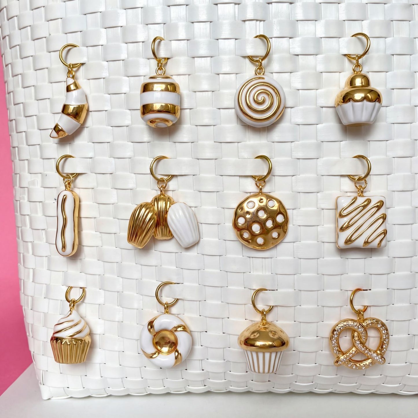 Vintage 18K Gold Plated Stainless Steel Food Series Charm Bar for Women