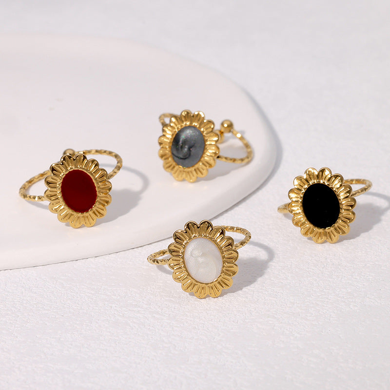 Anello geometrico in acciaio inossidabile placcato oro da donna in stile vintage