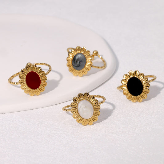 Vintage Style Geometric Stainless Steel Ring with Gold Plating for Women