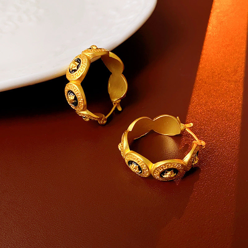 Vintage Geometric Alloy Earrings with Gold-Plated Finish and Stainless Steel Posts for Women
