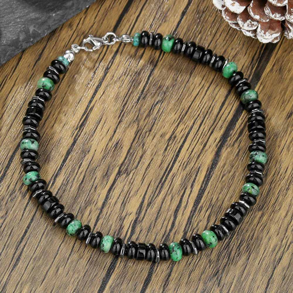 Minimalist Geometric Titanium Steel Beaded Anklet Black Hematite African Turquoise Summer Beach Style