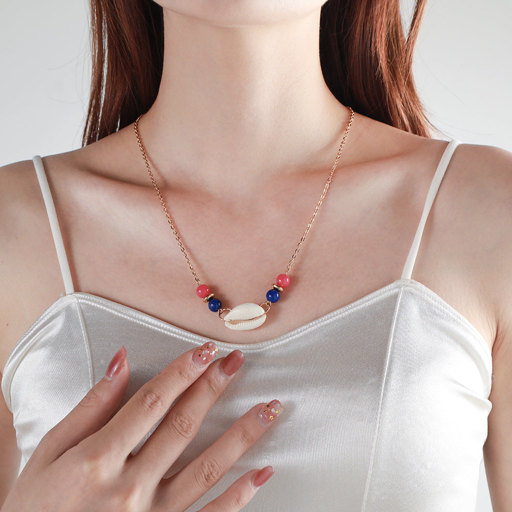 Sweet Teardrop Floral Pearl Pendant Titanium Steel Necklace for Women and Men